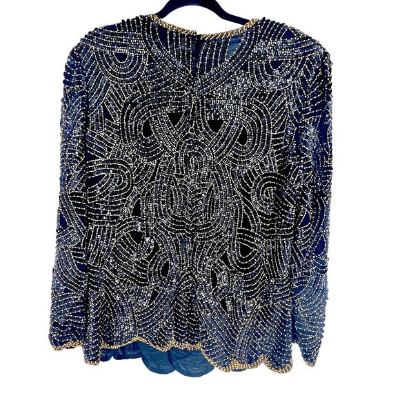 Royal Feelings Vintage Black Gold Beaded Sequins Women 1X Gatsby Evening Wear - Picture 3 of 8